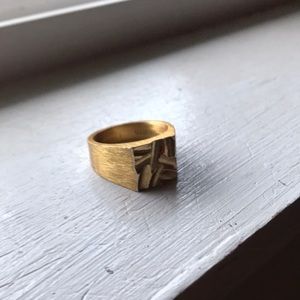 “Allblues ring”rough cut gold plated silver size12